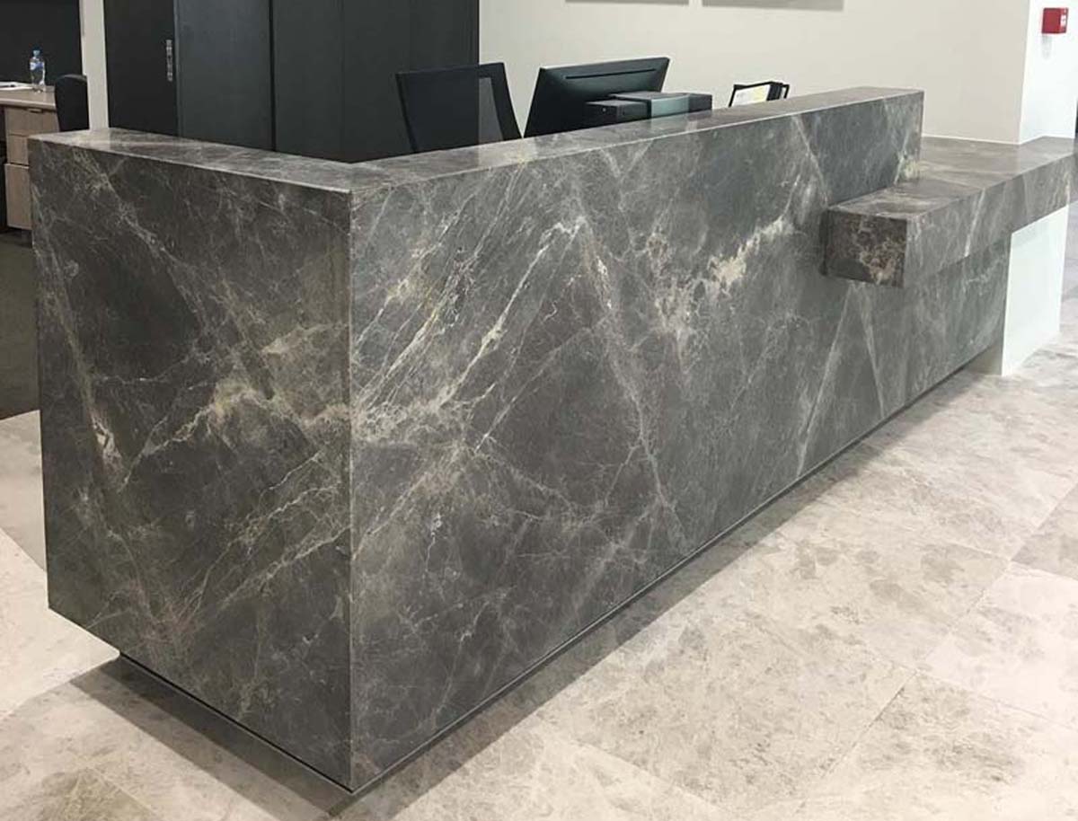 Granite/Marble Reception Desk/Counter/Worktop Installation Services in Kampala Uganda. Luxury Hotel And Office Stone Design And Installation Company in Uganda. Stone Design And Build, Installation, Granite/Marble Slabs-Tiles And Flooring Materials Supply in Uganda: Varni Granite, Marble And Terrazzo Uganda, Ugabox