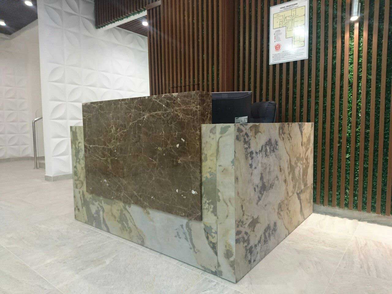 Granite/Marble Reception Desk/Counter/Worktop Installation Services in Kampala Uganda. Luxury Hotel And Office Stone Design And Installation Company in Uganda. Stone Design And Build, Installation, Granite/Marble Slabs-Tiles And Flooring Materials Supply in Uganda: Varni Granite, Marble And Terrazzo Uganda, Ugabox