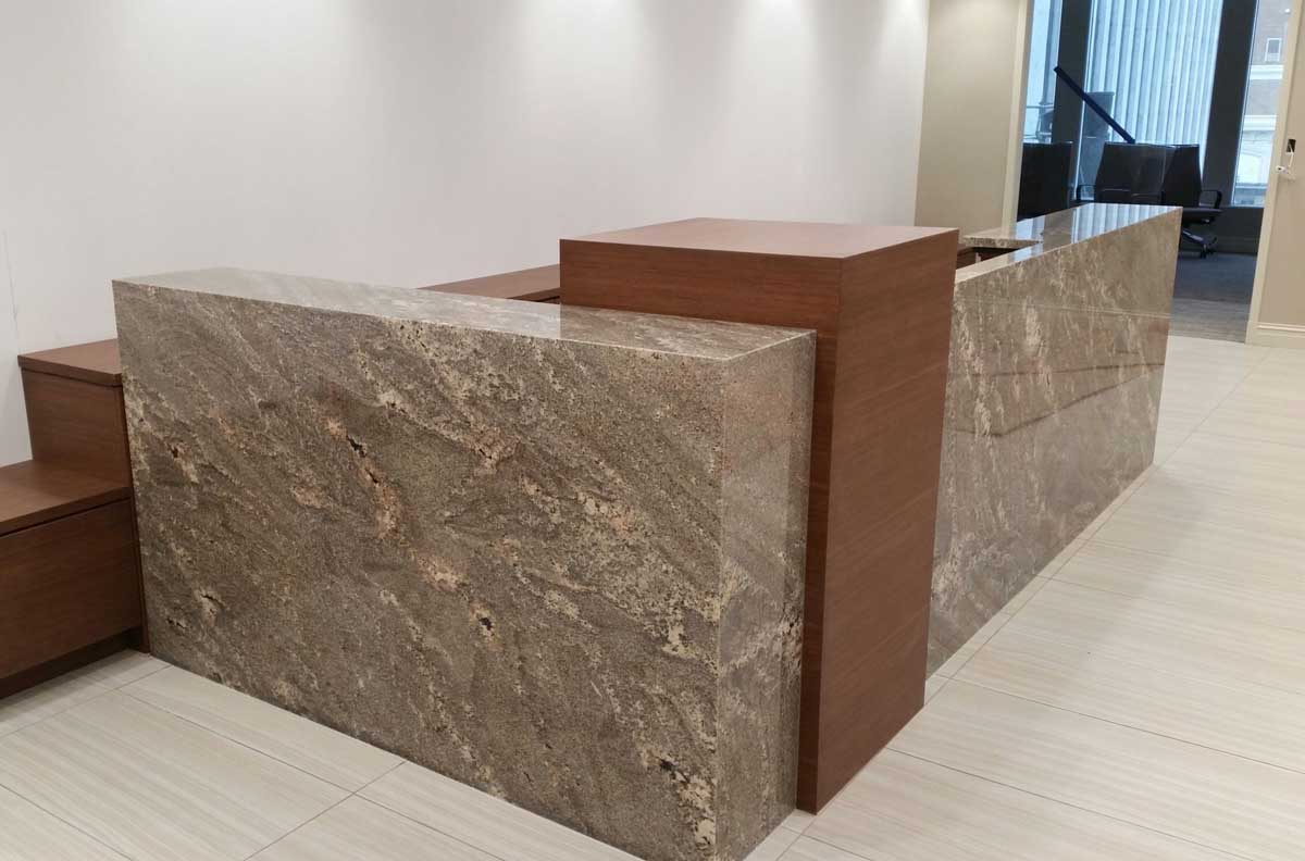 Granite/Marble Reception Desk/Counter/Worktop Installation Services in Kampala Uganda. Luxury Hotel And Office Stone Design And Installation Company in Uganda. Stone Design And Build, Installation, Granite/Marble Slabs-Tiles And Flooring Materials Supply in Uganda: Varni Granite, Marble And Terrazzo Uganda, Ugabox