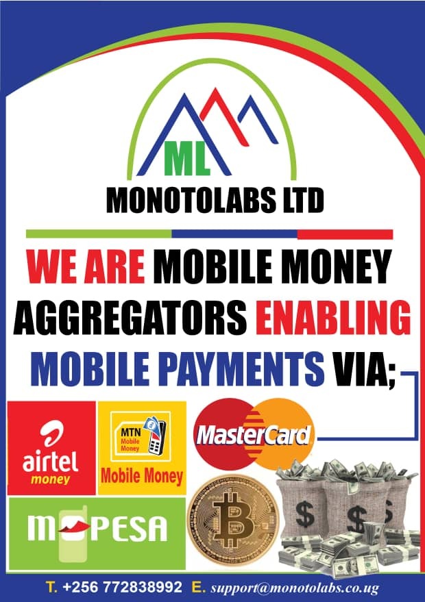 Monotolabs Ltd Uganda for: Point of sale Services, School management system, Hospital management system, Sacco management system, Bulk SMS, Real estate management system, Mobile Money Payment Solutions/aggregator, Mobile Money Payment Aggregator, Digital Payment Solutions, Receive payments from all mobile money service providers in Uganda. Ugabox