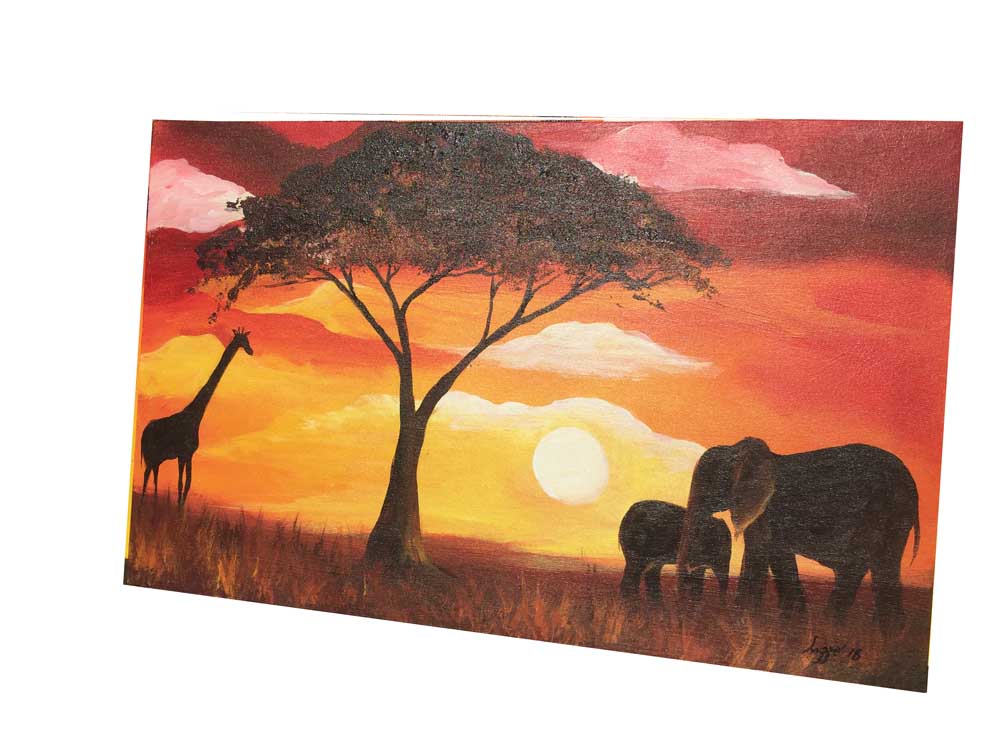 Sunset Wild Animals Painting Uganda, African Painting, Art and Crafts Uganda, Johnay Artz Kampala Uganda, Buganda Road Craft Village